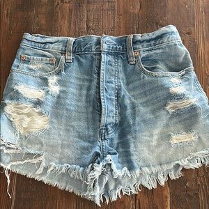 Abercrombie & Fitch Blue Jean Shorts High-Waisted Distressed